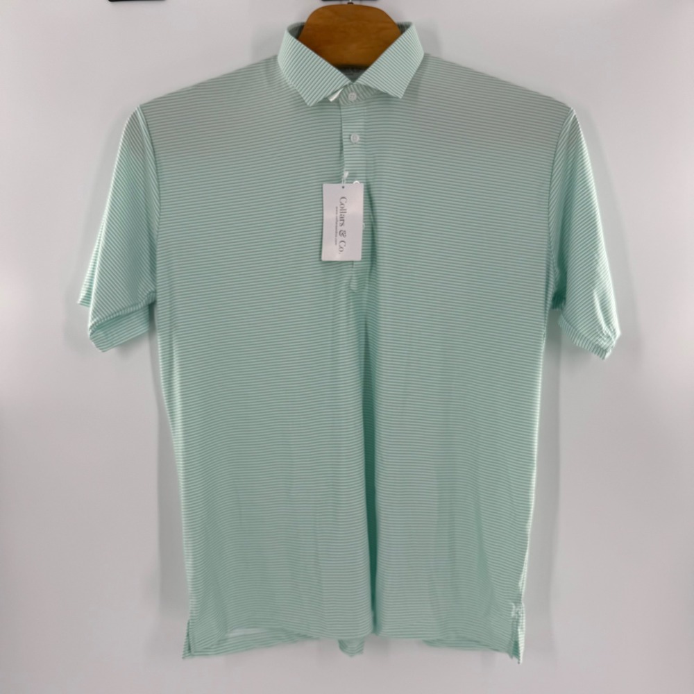 Collars & Co Mens 2XL Featherweight Relaxed Dress Collar Polo Mint Green Stripe